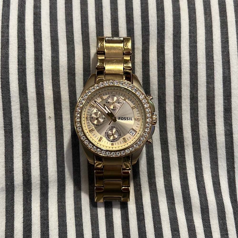 Women's Gold Fossil Decker Chronograph Glitz Watch ES2683